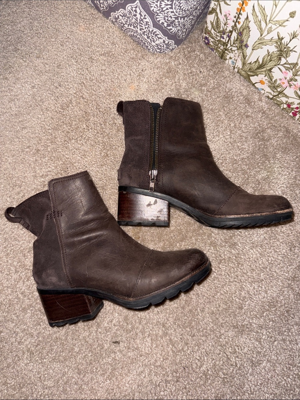 SOREL Women's Brown Leather Ankle Boots